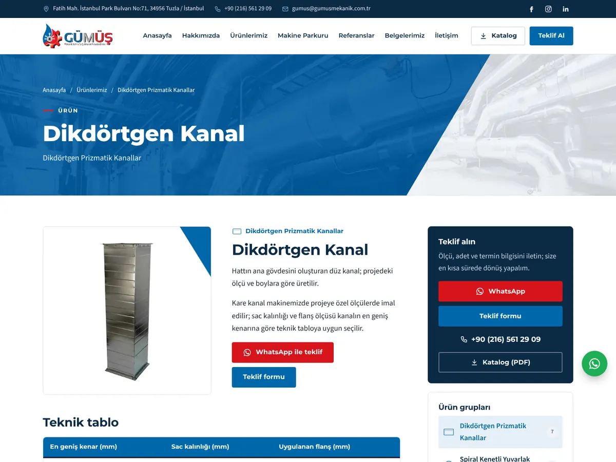 Ürün grubu: dikdörtgen kanal