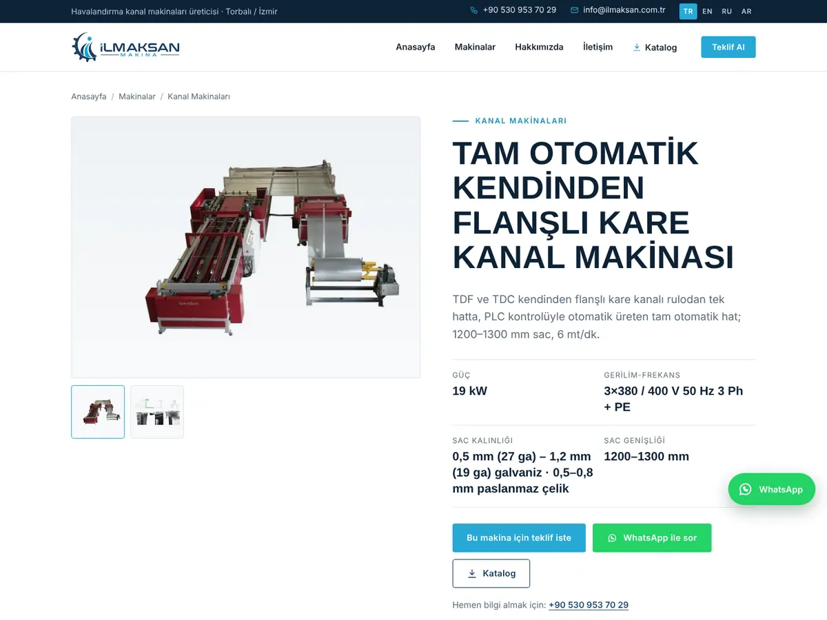 Makina sayfası: kendinden flanşlı kanal makinası