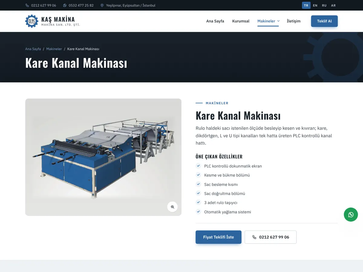 Makina sayfası: kare kanal makinası