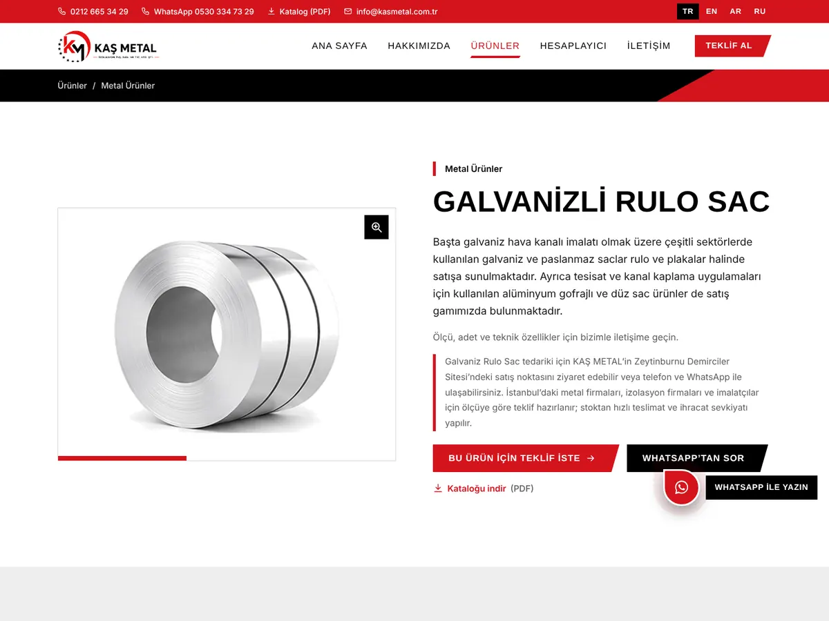Ürün sayfası: galvanizli rulo sac