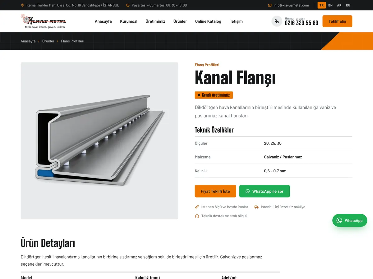 Ürün sayfası: kanal flanşı
