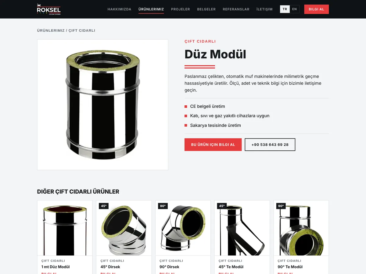 Ürün sayfası: düz modül