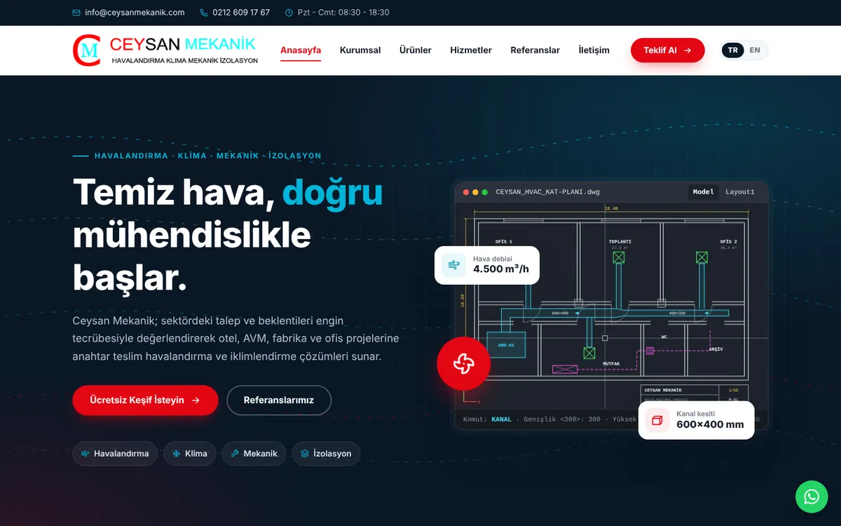 Ceysan Mekanik web sitesinin anasayfası
