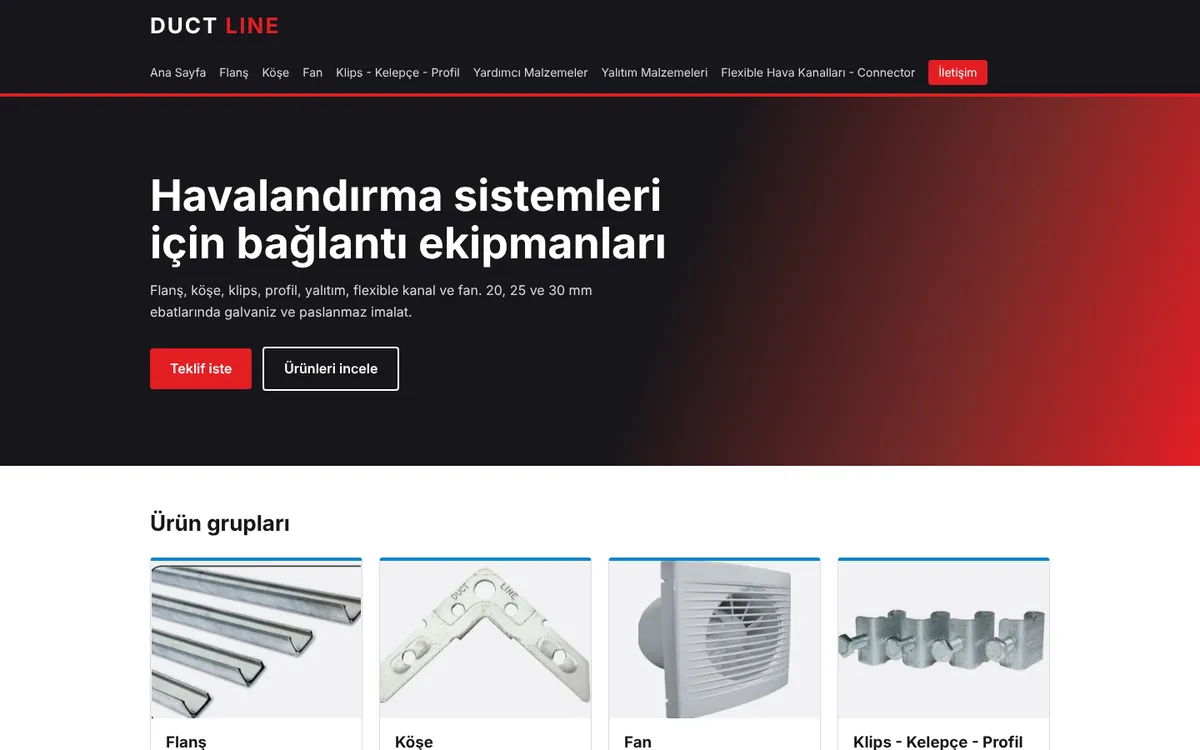 Duct Line web sitesinin anasayfası