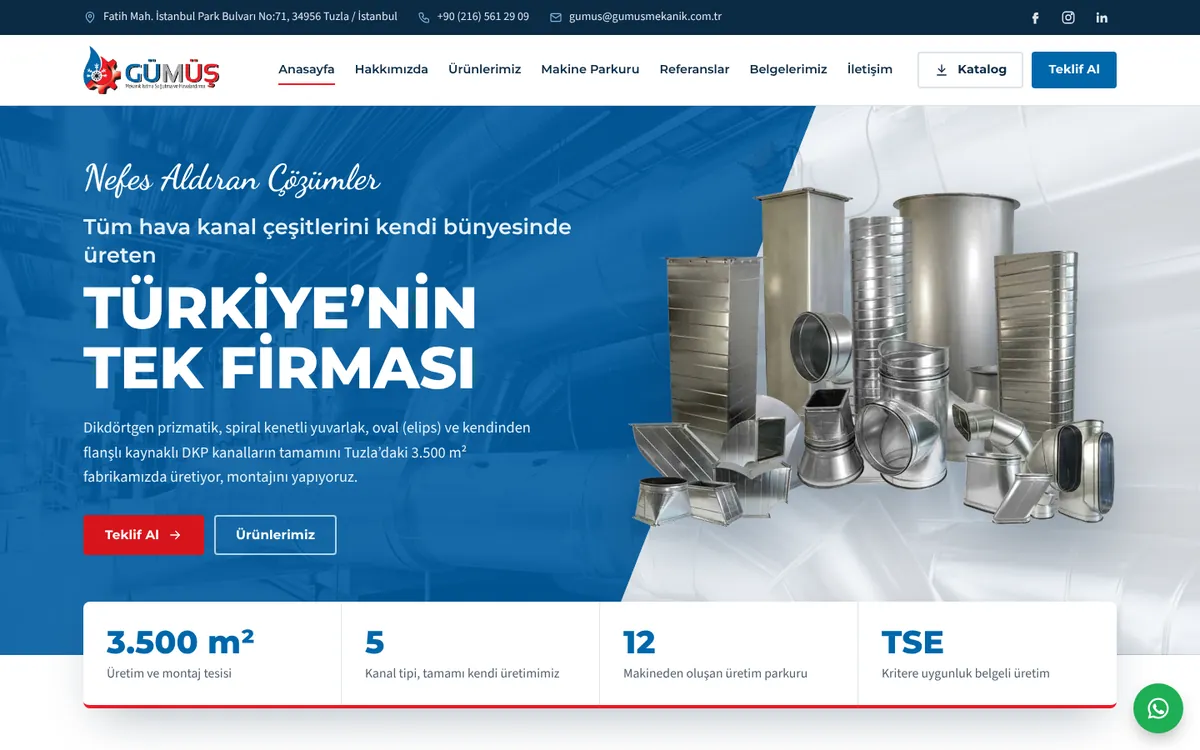 Gümüş Mekanik web sitesinin anasayfası