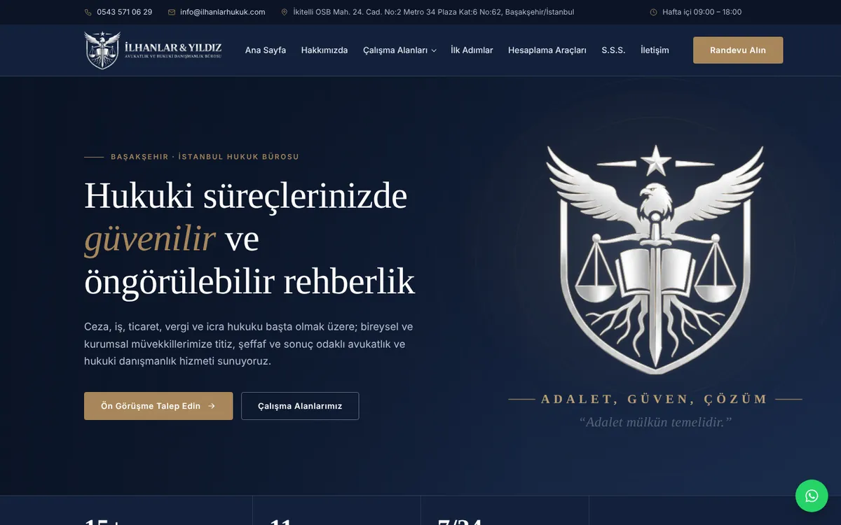 İlhanlar & Yıldız Hukuk web sitesinin anasayfası