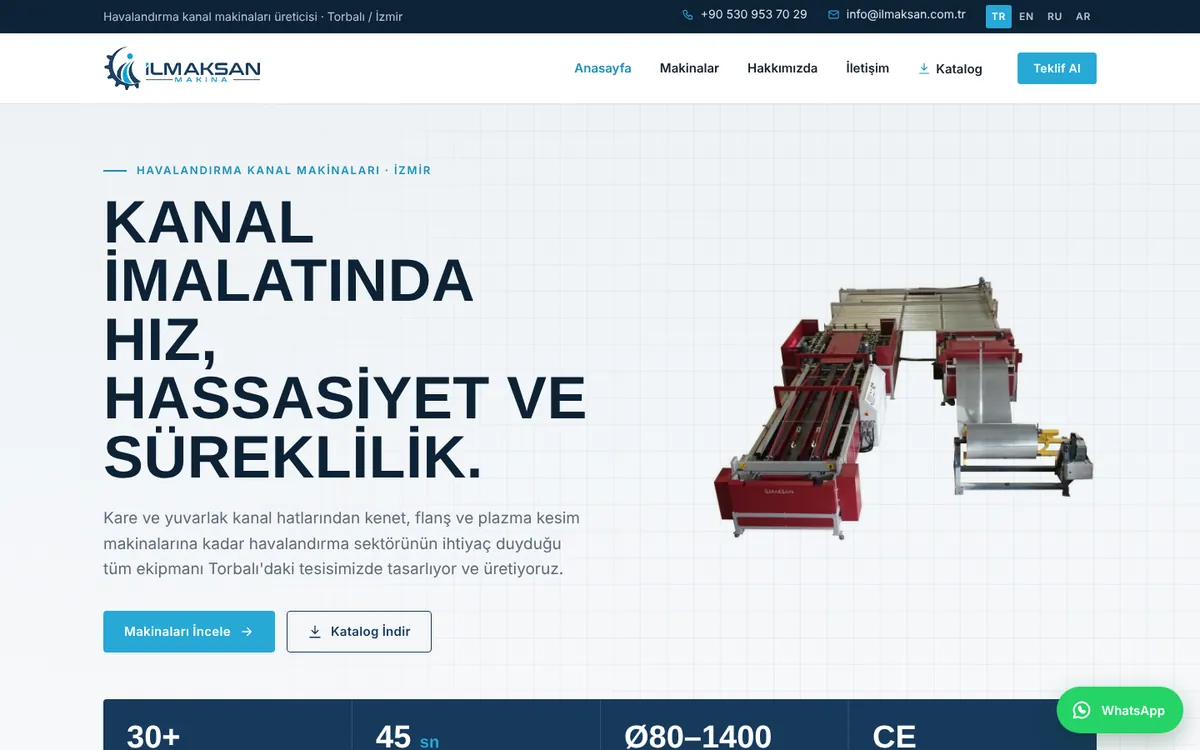 İlmaksan web sitesinin anasayfası