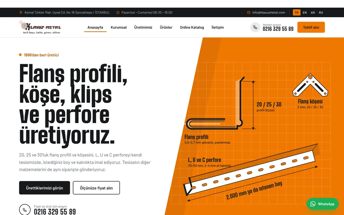 Klavuz Metal web sitesinin anasayfası