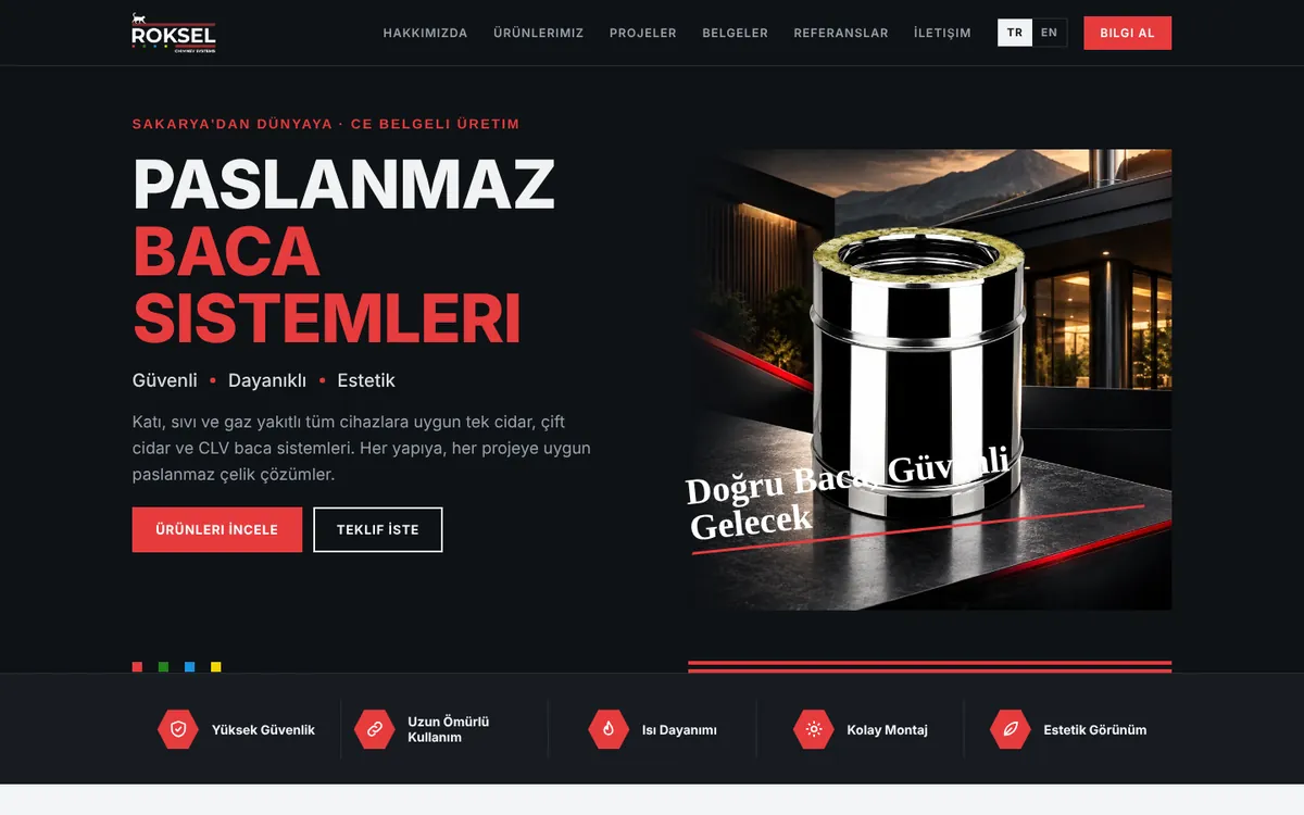 Roksel web sitesinin anasayfası